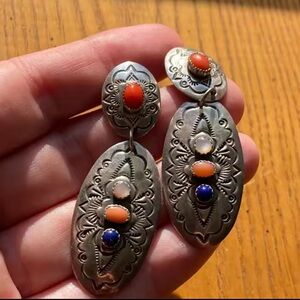 Vintage Bohemian Silver and Multicolor Stone Earrings